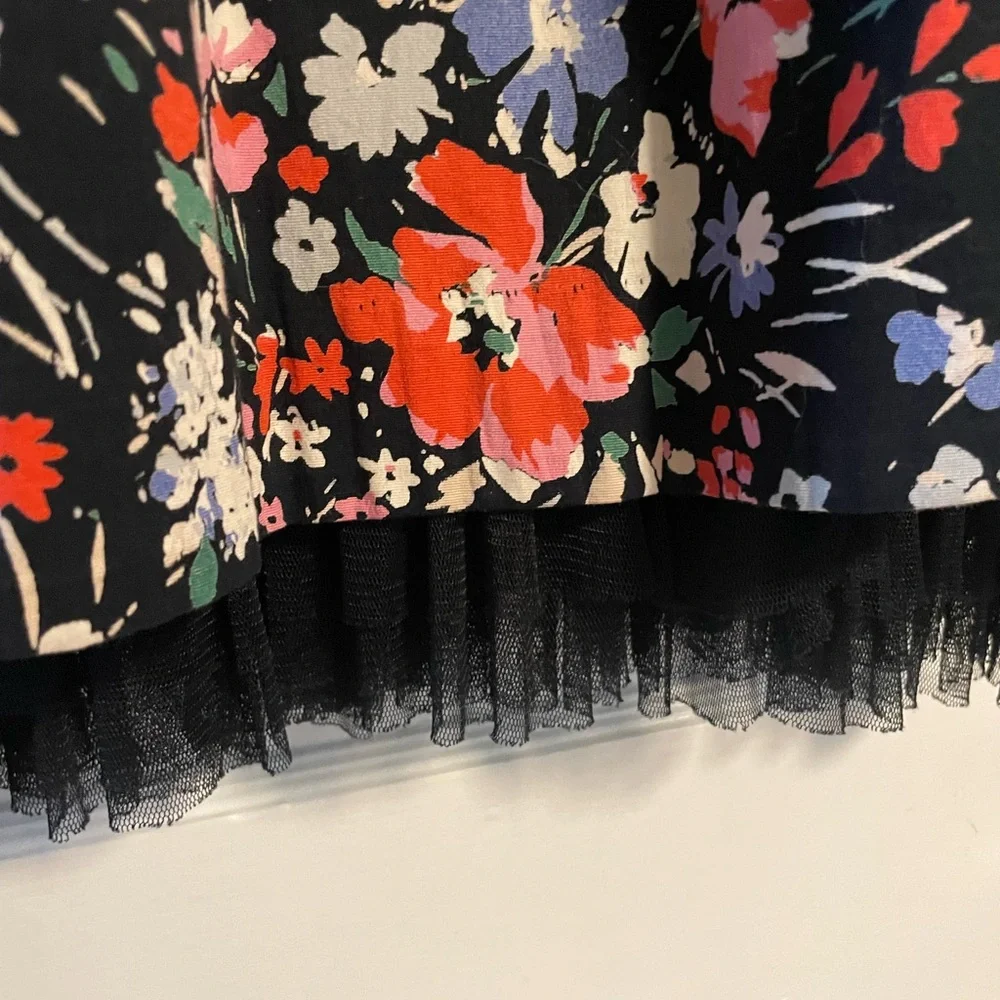 Free People Black Floral Midi Dress with Red & Pink Blooms size 4